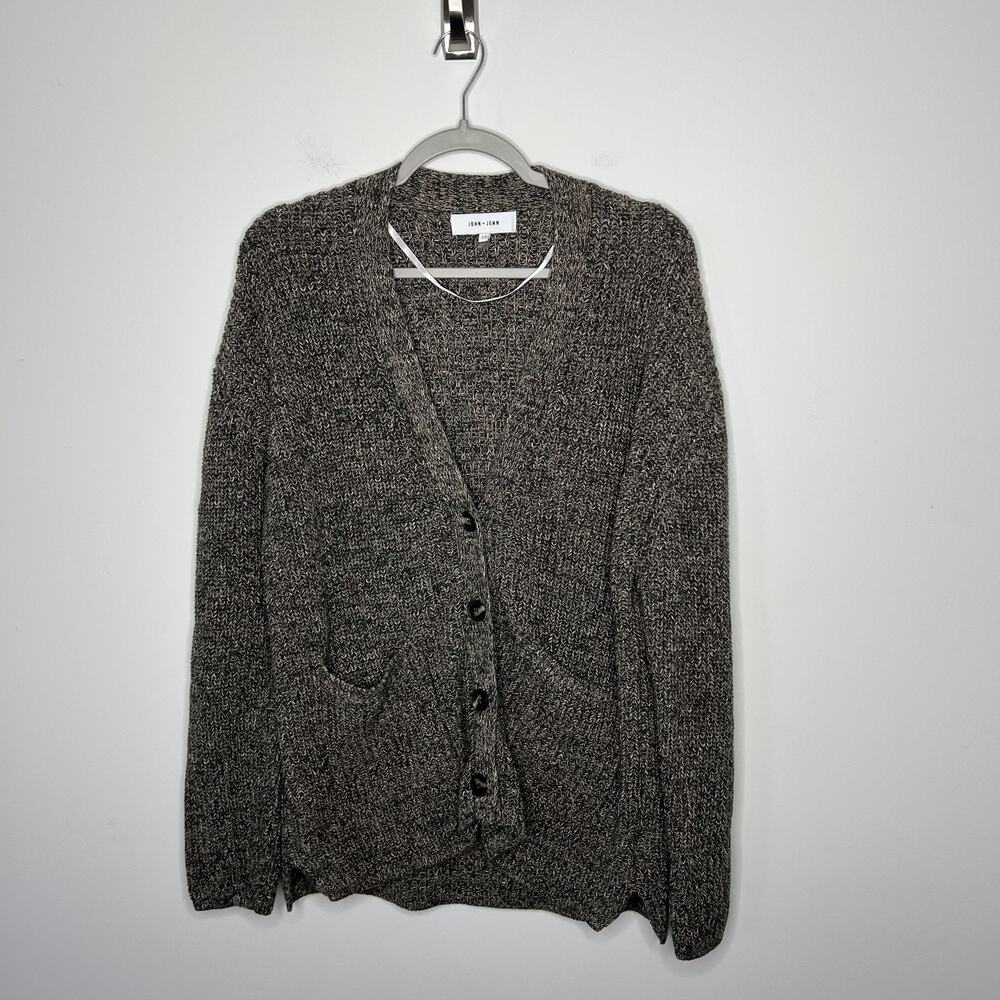 John + Jenn Sweater Womens Large Marled Button Cardigan Pockets Cotton Grandpa